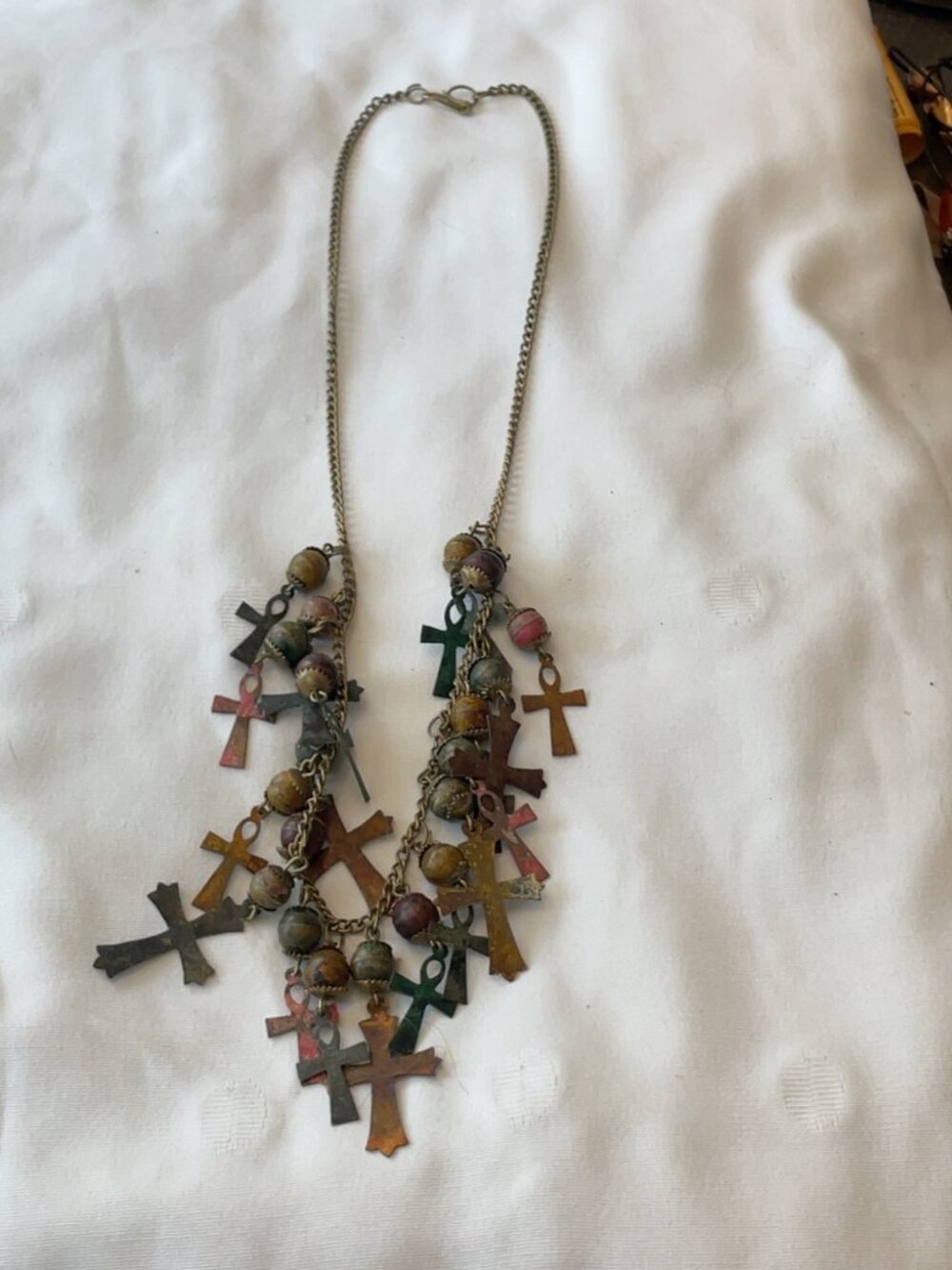 Vintage Multicolor Ankh Charm Statement Necklace
